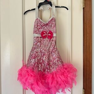 Chic Pink Sequin and Feather Dance Costume
